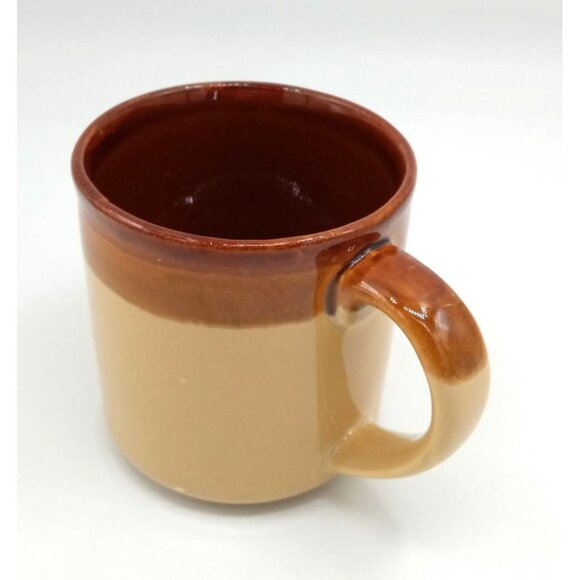 Two-Tone Brown & Tan Dip Glazed Ceramic Coffee Mug with Handle Vintage 3.25" - Picture 5 of 16